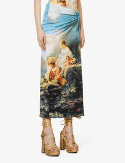 Roberto Cavalli Graphic-print Mid-rise Stretch-woven Skirt -VogueVibe Store R04179648 MULTICOLOUR ALT02
