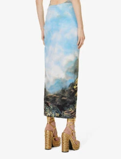 Roberto Cavalli Graphic-print Mid-rise Stretch-woven Skirt -VogueVibe Store R04179648 MULTICOLOUR ALT03