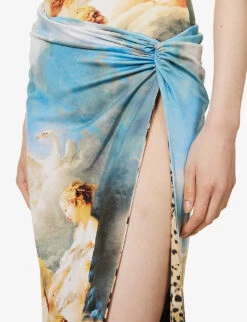 Roberto Cavalli Graphic-print Mid-rise Stretch-woven Skirt -VogueVibe Store R04179648 MULTICOLOUR ALT04