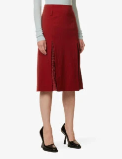 Victoria Beckham Split-front Woven-blend Midi Skirt 9 Victoria Beckham Split-front Woven-blend Midi Skirt -VogueVibe Store R04180554 POPPYRED ALT02