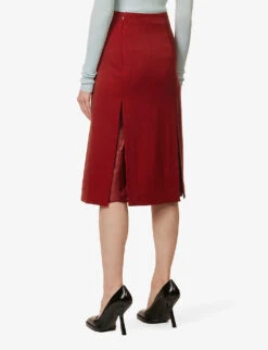 Victoria Beckham Split-front Woven-blend Midi Skirt 10 Victoria Beckham Split-front Woven-blend Midi Skirt -VogueVibe Store R04180554 POPPYRED ALT03
