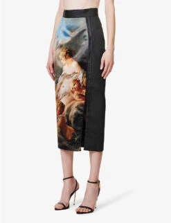 Roberto Cavalli Wild Leda Rococo-print High-rise Satin Midi Skirt 9 Roberto Cavalli Wild Leda Rococo-print High-rise Satin Midi Skirt -VogueVibe Store R04180669 MULTICOLOUR ALT02