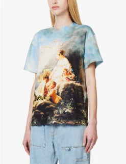 Roberto Cavalli Graphic-print Short-sleeved Cotton-jersey T-shirt -VogueVibe Store R04180673 MULTICOLOUR ALT02