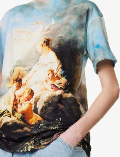 Roberto Cavalli Graphic-print Short-sleeved Cotton-jersey T-shirt -VogueVibe Store R04180673 MULTICOLOUR ALT04