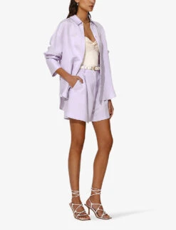 By Malina Edita High-rise Linen-blend Shorts -VogueVibe Store R04180775 VIOLET ALT01