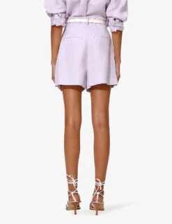 By Malina Edita High-rise Linen-blend Shorts -VogueVibe Store R04180775 VIOLET ALT03