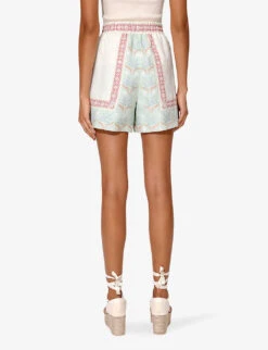 By Malina Minerva Abstract-print Linen-blend Shorts -VogueVibe Store R04180786 PASTELPALM ALT03