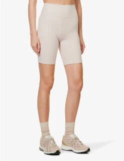 365 Second Skin High-rise Fitted Stretch Recycled-polyamide Shorts -VogueVibe Store R04180891 STONE ALT02