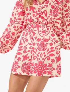 Paisley Graphic-pattern High-rise Cotton Shorts -VogueVibe Store R04181101 CORAL ALT02