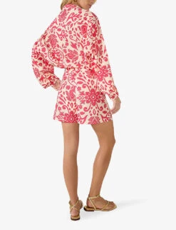 Paisley Graphic-pattern High-rise Cotton Shorts -VogueVibe Store R04181101 CORAL ALT03