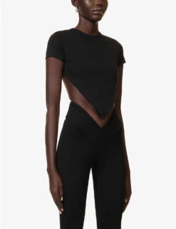 Backless Obsidian-embellished Stretch-cotton Top -VogueVibe Store R04181379 BLACK ALT02