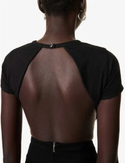 Backless Obsidian-embellished Stretch-cotton Top -VogueVibe Store R04181379 BLACK ALT04