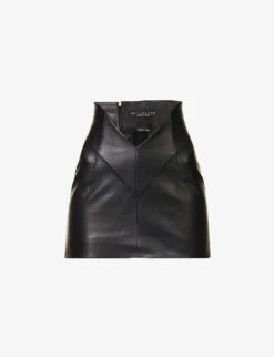 Obsidian-embellished High-waist Leather Mini Skirt