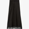 THE KOOPLES Scalloped Lace-trim High-rise Silk Midi Skirt -VogueVibe Store R04181767 BLACK M