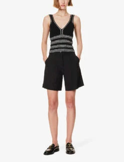 ME AND EM Textured High-rise Stretch-woven City Shorts -VogueVibe Store R04181883 BLACK ALT01