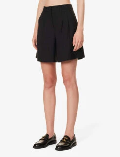 ME AND EM Textured High-rise Stretch-woven City Shorts -VogueVibe Store R04181883 BLACK ALT02