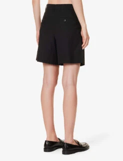 ME AND EM Textured High-rise Stretch-woven City Shorts -VogueVibe Store R04181883 BLACK ALT03