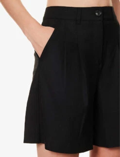 ME AND EM Textured High-rise Stretch-woven City Shorts -VogueVibe Store R04181883 BLACK ALT04