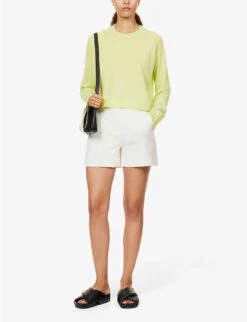 ME AND EM Mid-rise Centre-crease Cotton-blend Shorts -VogueVibe Store R04181887 SOFTWHITE ALT01