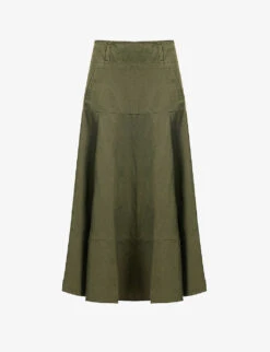 ME AND EM High-rise Flared-hem Cotton And Linen-blend Midi Skirt