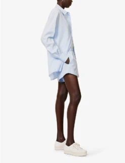 Youth Relaxed-fit High-rise Cotton-poplin Shorts -VogueVibe Store R04183797 BLUE ALT01