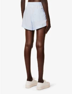 Youth Relaxed-fit High-rise Cotton-poplin Shorts -VogueVibe Store R04183797 BLUE ALT03