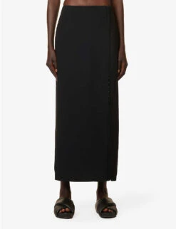 Bellagio Slim-fit Woven-blend Midi Skirt -VogueVibe Store R04183798 BLACK ALT02