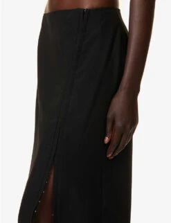 Bellagio Slim-fit Woven-blend Midi Skirt -VogueVibe Store R04183798 BLACK ALT04