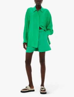 Whistles Nicola Elasticated-waist Woven Short -VogueVibe Store R04183992 GREEN ALT01