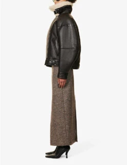 Acne Studios Buckle-embellished Relaxed-fit Shearling Jacket -VogueVibe Store R04184380 BROWN ALT01