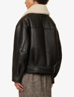 Acne Studios Buckle-embellished Relaxed-fit Shearling Jacket -VogueVibe Store R04184380 BROWN ALT03