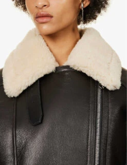 Acne Studios Buckle-embellished Relaxed-fit Shearling Jacket -VogueVibe Store R04184380 BROWN ALT04