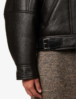 Acne Studios Buckle-embellished Relaxed-fit Shearling Jacket -VogueVibe Store R04184380 BROWN ALT05