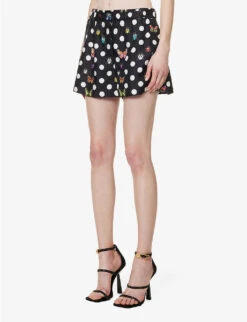 Versace Graphic-pattern Mid-rise Silk Shorts -VogueVibe Store R04185121 BLACKMULTICOLOR ALT02
