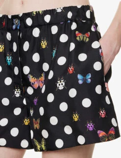 Versace Graphic-pattern Mid-rise Silk Shorts -VogueVibe Store R04185121 BLACKMULTICOLOR ALT04