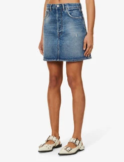 Acne Studios High-rise Distressed Denim Mini Skirt -VogueVibe Store R04185162 MIDBLUE ALT02