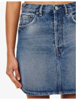 Acne Studios High-rise Distressed Denim Mini Skirt -VogueVibe Store R04185162 MIDBLUE ALT05