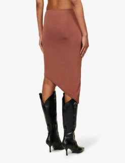 Vero Asymmetric-hem Stretch-woven Midi Skirt -VogueVibe Store R04185506 COCOA ALT03