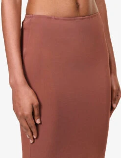 Vero Asymmetric-hem Stretch-woven Midi Skirt -VogueVibe Store R04185506 COCOA ALT04