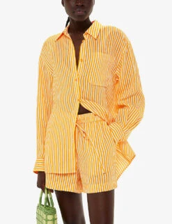 Whistles Sunshine Stripe Linen And Cotton-blend Shorts -VogueVibe Store R04186331 MULTICOLOURED ALT02