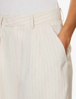 Vivian Striped Woven Shorts 11 Vivian Striped Woven Shorts -VogueVibe Store R04186471 BEIGEPINSTRIPE ALT04