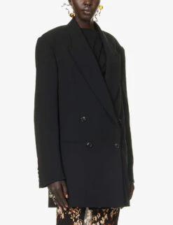 Dries Van Noten Oversized Double-breasted Woven Blazer -VogueVibe Store R04186638 BLACK ALT02