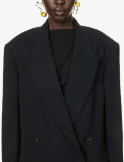Dries Van Noten Oversized Double-breasted Woven Blazer -VogueVibe Store R04186638 BLACK ALT04
