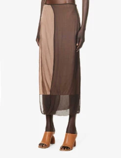 Dries Van Noten Panelled Silk-blend Midi Skirt -VogueVibe Store R04186672 DARKBROWN ALT02
