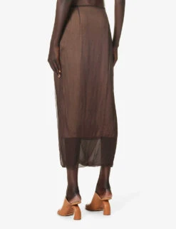 Dries Van Noten Panelled Silk-blend Midi Skirt -VogueVibe Store R04186672 DARKBROWN ALT03