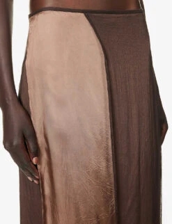 Dries Van Noten Panelled Silk-blend Midi Skirt -VogueVibe Store R04186672 DARKBROWN ALT04