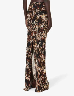 Dries Van Noten Floral-pattern Sheer Woven Maxi Skirt -VogueVibe Store R04186673 DARKBROWN ALT03