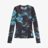 THE KOOPLES Floral-print Long-sleeve Stretch-woven Mesh Top -VogueVibe Store R04187728 BLACKBLUE M