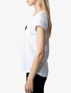 Zadig & Voltaire Woop Slogan-print Short-sleeved Organic-cotton T-shirt -VogueVibe Store R04188623 BLANC ALT02
