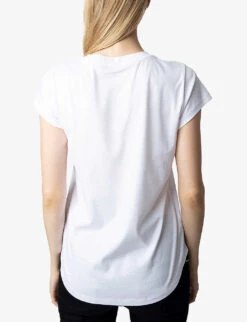 Zadig & Voltaire Woop Slogan-print Short-sleeved Organic-cotton T-shirt -VogueVibe Store R04188623 BLANC ALT03